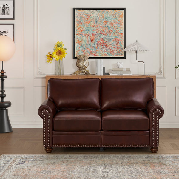 English Elm Living Room Loveseat Chair In Burgundy Faux Leather With Storage For Stylish Comfort & Support W1097S00086