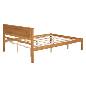 English Elm Platform Bed Sturdy Wood Slat Support with Headboard, No Box Spring Needed, Queen Size, Rustic Chic Finish Oak WF212813AAN