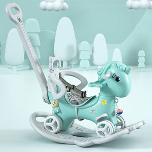 English Elm Rocking Unicorn Ride on Toy with Push Handle Balance Bike and Board for Toddlers W509125830