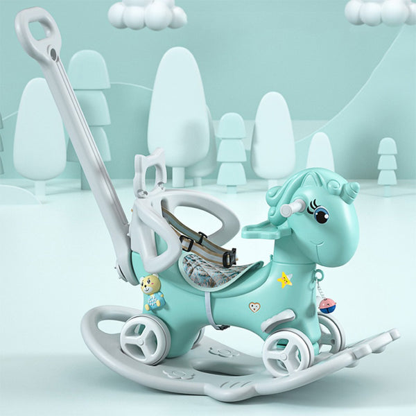 English Elm Rocking Unicorn Ride on Toy with Push Handle Balance Bike and Board for Toddlers W509125830