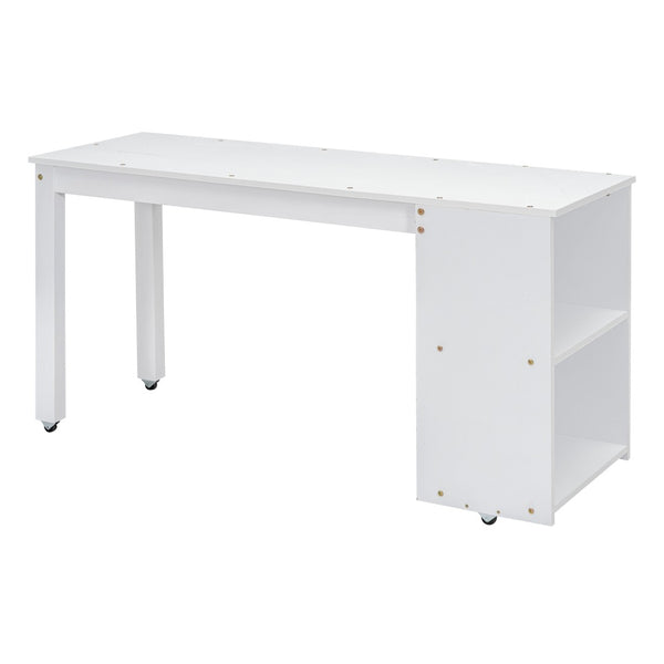 English Elm Full Size Loft Bed with Retractable Desk Stair Storage Drawers Pinewood Frame White LT100217AAK