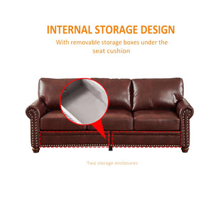 English Elm Classic Three Seat Faux Leather Sofa with Nailhead Trim and Hidden Storage W1097S00271