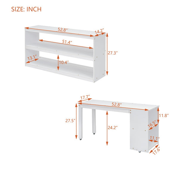 English Elm Full Size Loft Bed with Retractable Desk Stair Storage Drawers Pinewood Frame White LT100217AAK
