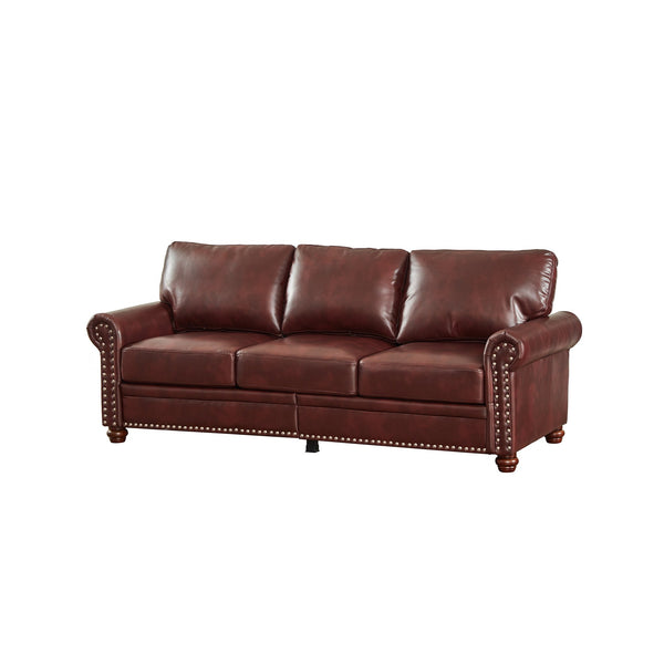 English Elm Classic Chesterfield sofa elegant faux leather 3-seater 88.5"L durable solid wood frame high weight capacity Burgundy W1097S00089