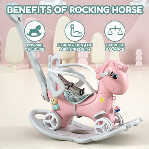 English Elm Rocking Unicorn 4in1 Toddler Ride on Balance Bike Board Push Handle Hdpe Safe W509125829