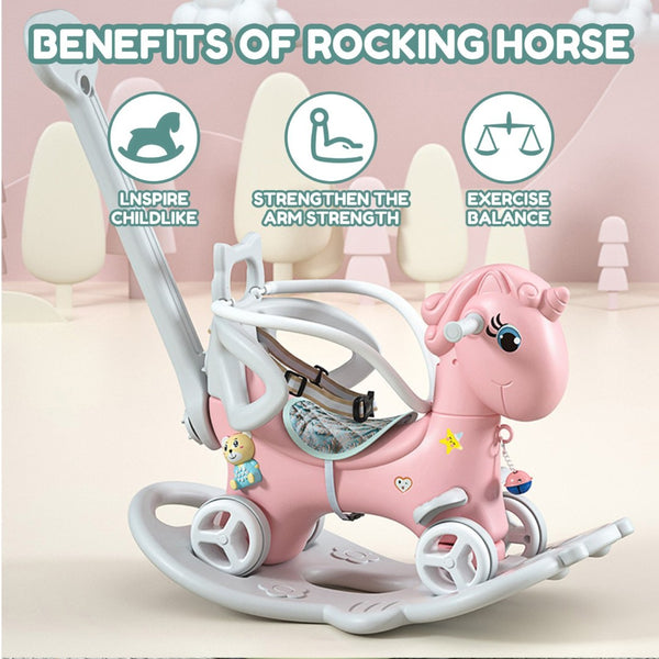 English Elm Rocking Unicorn 4in1 Toddler Ride on Balance Bike Board Push Handle Hdpe Safe W509125829