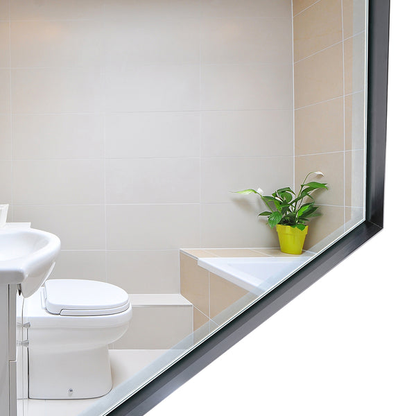 English Elm 36x24inch Black Rectangle Bathroom Mirror with Beveled Edge, Ruler Mount, Rustproof Aluminum Frame W2091127006
