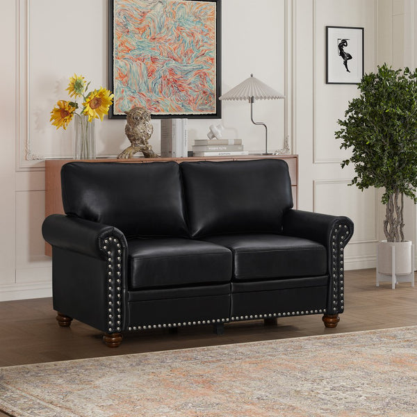 English Elm Living Room Sofa Loveseat - Modern Black Faux Leather With Storage, Comfort & Easy Care Design W1097S00084