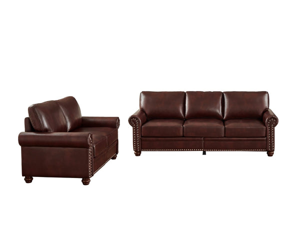 English Elm Living Room Sectional Sofa Set with Hidden Storage Pu Leather Nailhead Trim Burgundy W1097S00274