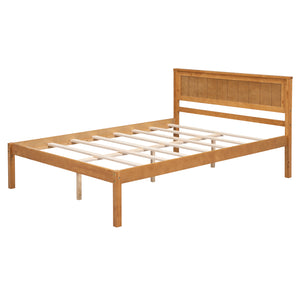 English Elm Platform Full Bed Frame with Headboard — Rustic-Modern Pine & MDF Slatted Support, No Box Spring Needed, Sturdy Oak WF212812AAN