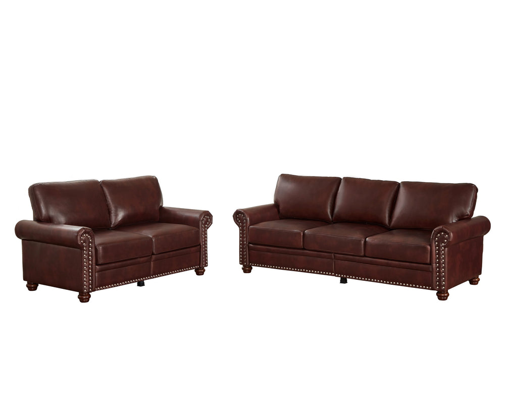 English Elm Living Room Sofa With Storage - Stylish 2+3 Sectional In Burgundy Faux Leather For Comfort & Functionality W1097S00092