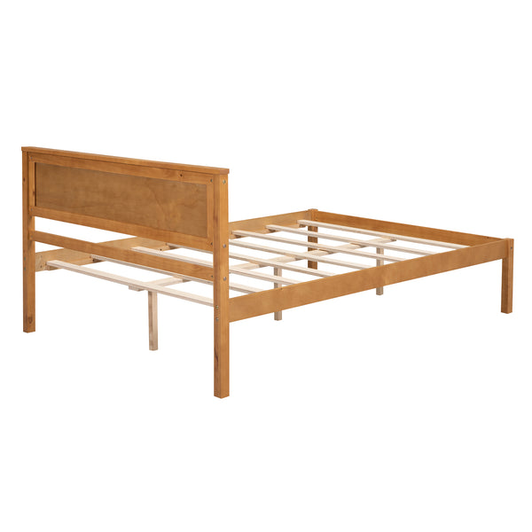 English Elm Platform Full Bed Frame with Headboard — Rustic-Modern Pine & MDF Slatted Support, No Box Spring Needed, Sturdy Oak WF212812AAN