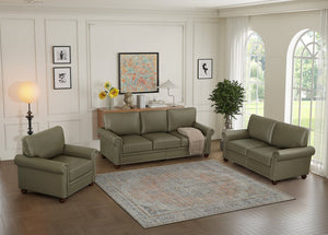 English Elm Living Room Sofa With Storage - Stylish 1+2+3 Sectional In Taupe Faux Leather For Modern Comfort W1097S00094