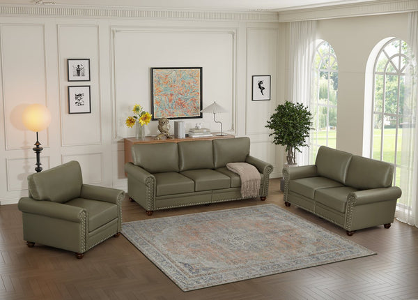 English Elm Living Room Sofa With Storage - Stylish 1+2+3 Sectional In Taupe Faux Leather For Modern Comfort W1097S00094