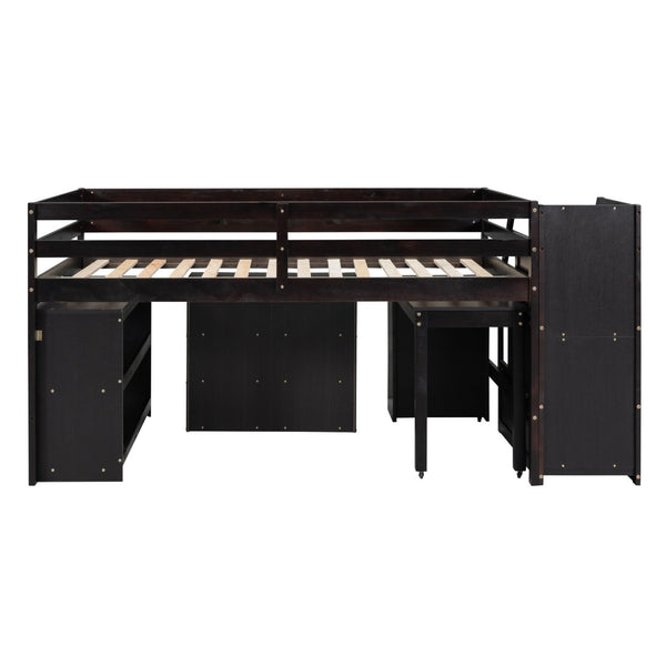 English Elm Full Size Loft Bed with Retractable Desk Stair Storage Drawers Pinewood Frame Espresso LT100217AAP