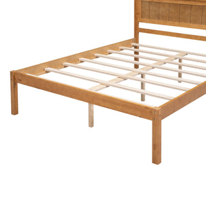 English Elm Platform Full Bed Frame with Headboard — Rustic-Modern Pine & MDF Slatted Support, No Box Spring Needed, Sturdy Oak WF212812AAN