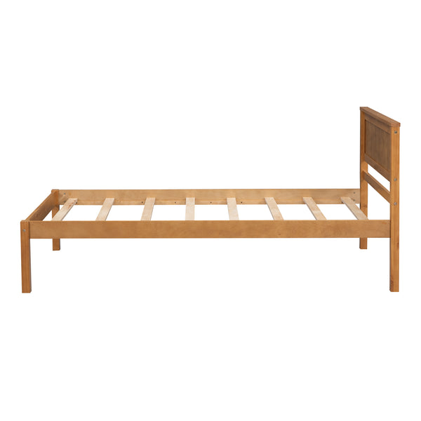 English Elm Platform Bed Frame with Headboard — Sturdy Pine & MDF Slat Support, No Box Spring Needed, Twin Oak WF212811AAN