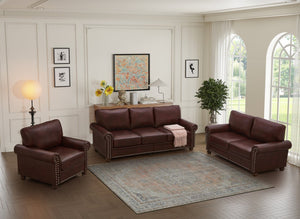 English Elm Living Room Faux Leather Sectional Set with Hidden Storage and Nailhead Trim Seating Burgundy W1097S00277