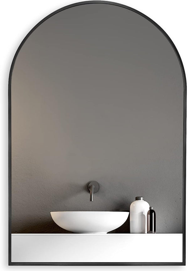 English Elm 20x30 Arched Bathroom Mirror with Anti-Rust Metal Frame, Shatterproof HD Glass, Easy Wall Mount Black W2203P303805