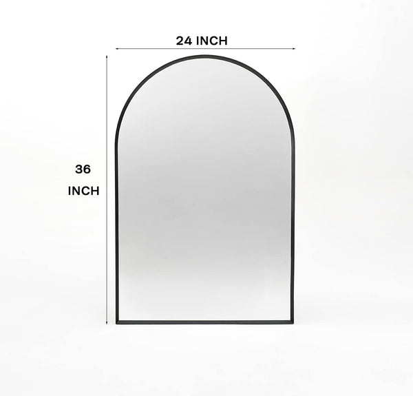 English Elm 24X36 Inch Black Metal Framed Arched Bathroom Mirror - Stylish, Durable, Distortion-Free Reflection W2203P303839