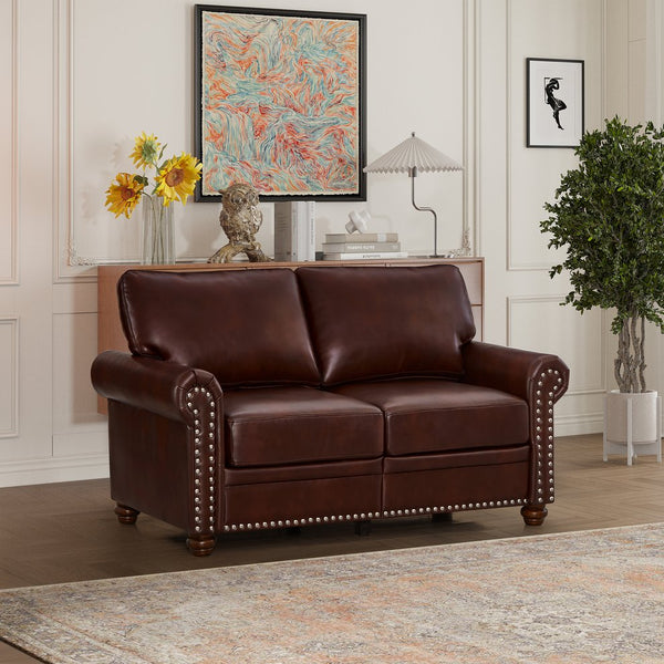 English Elm Living Room Loveseat Chair In Burgundy Faux Leather With Storage For Stylish Comfort & Support W1097S00086