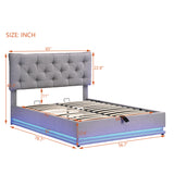Hearth and Haven Full Size Upholstered Bed with Hydraulic Storage System and Led Light, Modern Platform Bed with Button-Tufted Design Headboard SF000038AAE