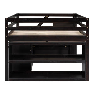 English Elm Full Size Pinewood Loft Bed with Fold Away Desk Storage Stairs and Three Drawers LT000217AAP