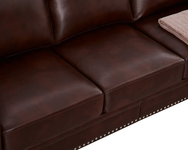 English Elm Living Room Faux Leather Sectional Set with Hidden Storage and Nailhead Trim Seating Burgundy W1097S00277