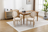 Beige Dining Armchair Set of 2, Round Back, Wooden Legs