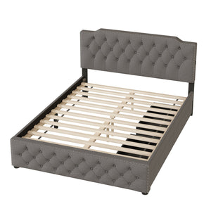 English Elm Queen Upholstered Platform Bed with Button-Tufted Headboard, 2 Storage Drawers & Dual USB Ports Gray SF000041AAE