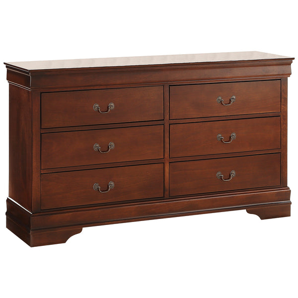 English Elm Traditional Mayville Dresser with Brown Cherry Okume Veneer, Antique Brass Handles, Classic Style Brown Mix 60.5 L x 18.5 W x 36 H B011134284