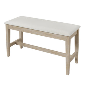English Elm Topmax Six Piece Rubberwood Dining Set with Bench Linen Seats Sculptural Modern Style Seadrift N717S000029A