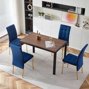 English Elm Dark Navy Velvet Tufted Dining Chairs with Swallowtail Back and Matte Black Legs Set of 4 W116465064