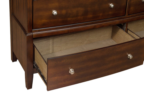 English Elm Transitional 6-Drawer Dresser in Dark Finish with Nickel Hardware — Spacious Storage, Elegant Grain Accents Cherry 69 L x 21.25 W x 40.5 H B011134288