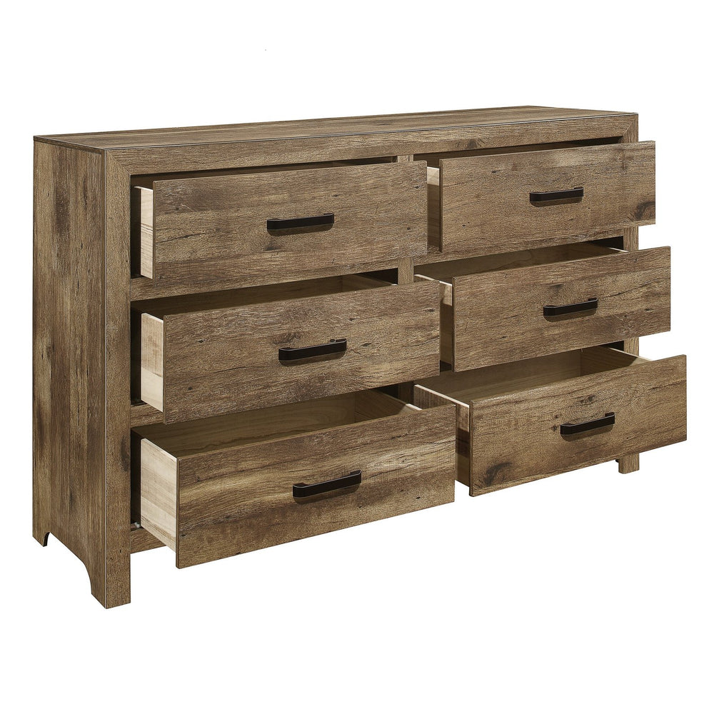 English Elm Rustic Mandan 6-Drawer Dresser in Weathered Pine Veneer with Black Nickel Bar Pulls, 59.5" W B011134289