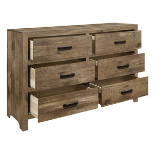 English Elm Rustic Mandan 6-Drawer Dresser in Weathered Pine Veneer with Black Nickel Bar Pulls, 59.5" W B011134289
