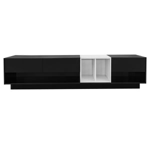 English Elm On-trend Two-tone Media Console with Push Open Drawers Fits Tvs up to 80 Inches Black WF311772AAB