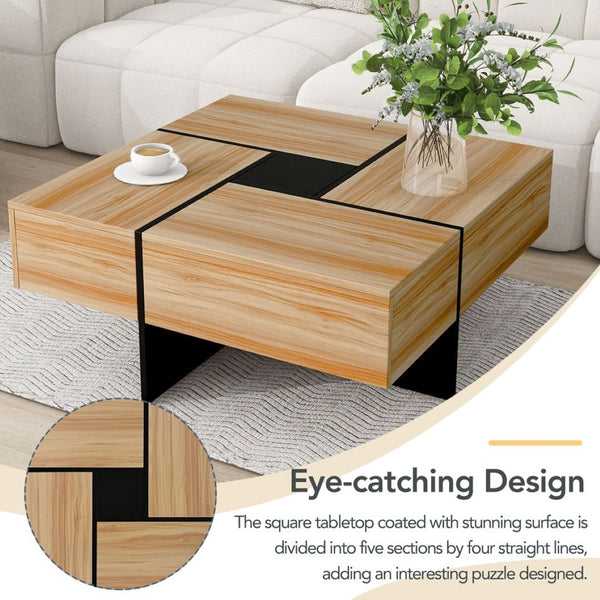 English Elm [new Picture] Square Coffee Table with Hidden Storage and Extendable Sliding Gloss Top WF305182AAD