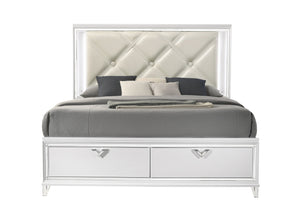 English Elm Modern King Bed with LED Headboard, Tufted Upholstery, V-Handle Drawers & Hidden Storage Elegance B009S01228