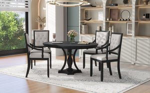 English Elm Trexm Retro Farmhouse Extendable Round Dining Set Oak Veneer Table with 4 Chairs ST000147AAB