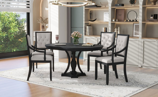 English Elm Trexm Retro Farmhouse Extendable Round Dining Set Oak Veneer Table with 4 Chairs ST000147AAB