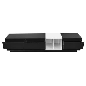 English Elm On-trend Two-tone Media Console with Push Open Drawers Fits Tvs up to 80 Inches Black WF311772AAB