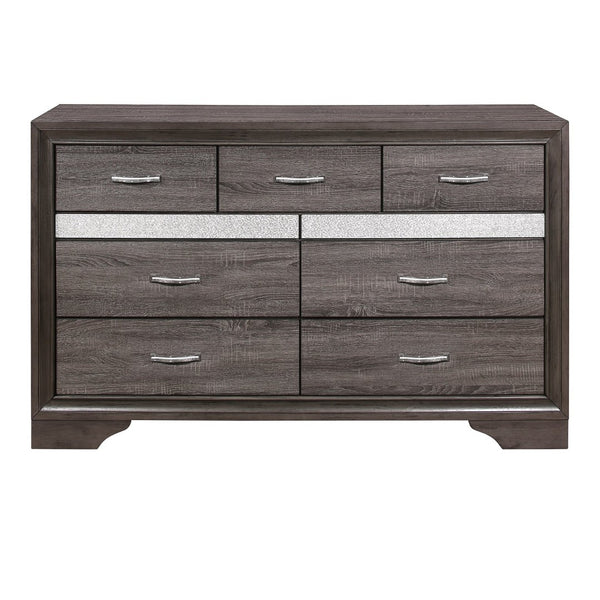 English Elm Unique Glam Dresser with Hidden Jewelry Drawers Crystal Pulls Gray Glitter Finish B011134285