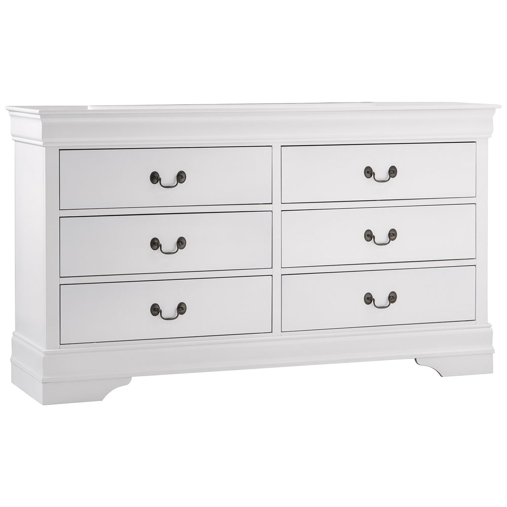 English Elm Traditional Mayville Dresser with Brown Cherry Okume Veneer, Antique Brass Handles, Classic Style White 60.5 L x 18.5 W x 36 H B011134290