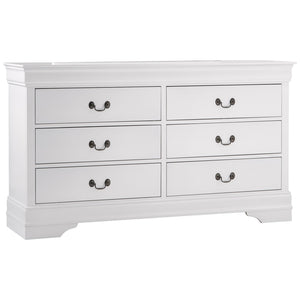 English Elm Traditional Mayville Dresser with Brown Cherry Okume Veneer, Antique Brass Handles, Classic Style White 60.5 L x 18.5 W x 36 H B011134290