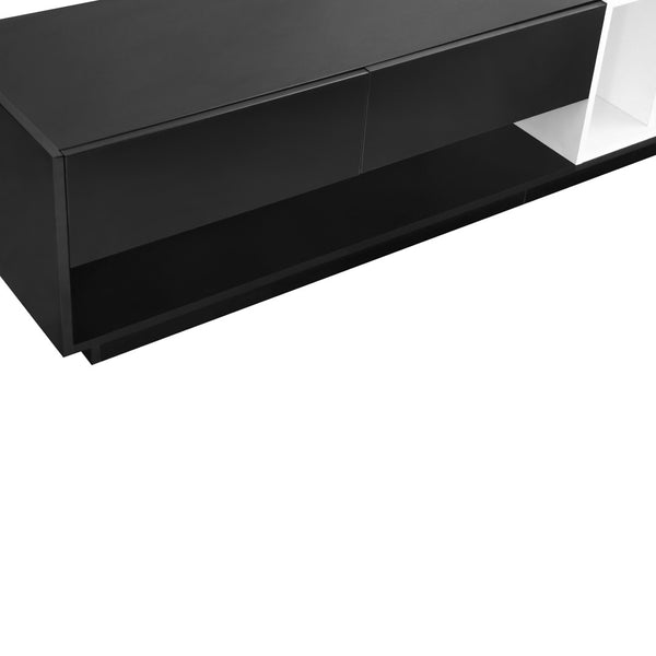 English Elm On-trend Two-tone Media Console with Push Open Drawers Fits Tvs up to 80 Inches Black WF311772AAB