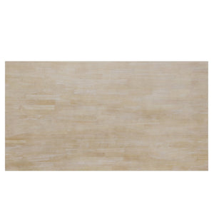 English Elm Topmax Six Piece Rubberwood Dining Set with Bench Linen Seats Sculptural Modern Style Seadrift N717S000029A
