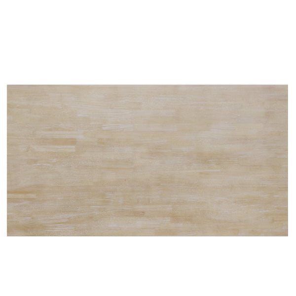 English Elm Topmax Six Piece Rubberwood Dining Set with Bench Linen Seats Sculptural Modern Style Seadrift N717S000029A
