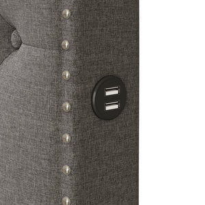 English Elm Queen Upholstered Platform Bed with Button-Tufted Headboard, Twin Trundle & Dual USB Ports, Linen Gray SF000042AAE