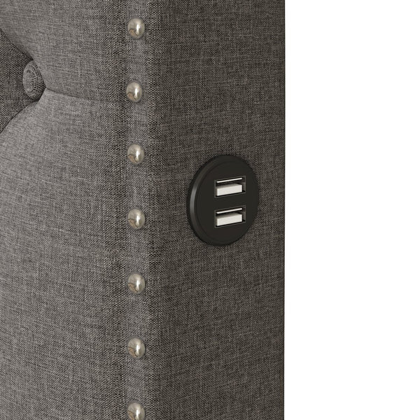 English Elm Queen Upholstered Platform Bed with Button-Tufted Headboard, Twin Trundle & Dual USB Ports, Linen Gray SF000042AAE